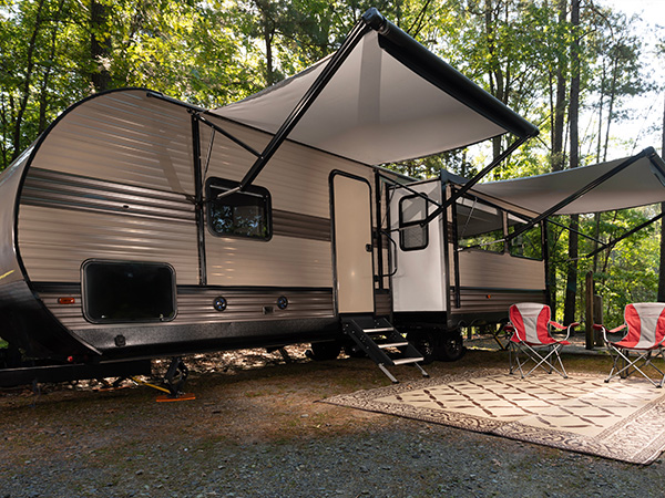 RV parked at a full-hookup campsite at Spirit of the Suwannee Music Park